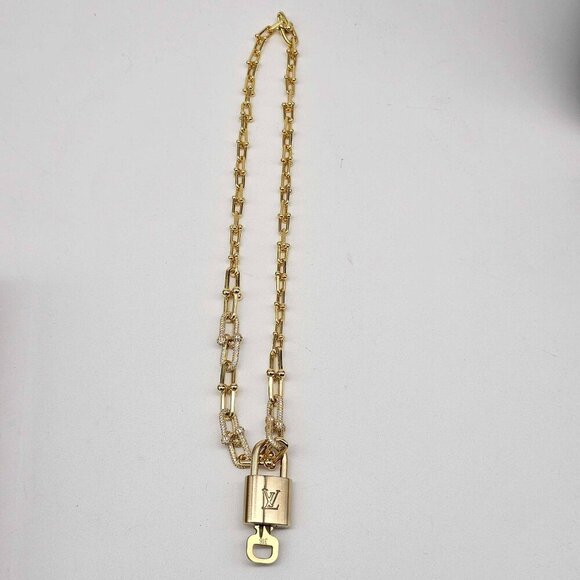 Auth Louis Vuitton Lock & Key w/unbranded 925 Pure Silver Gold plated Necklace - Picture 4 of 12